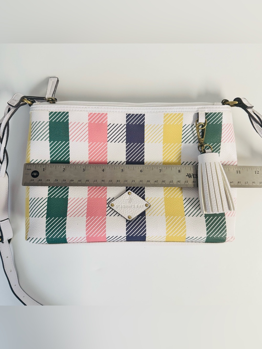 St. John's Bay Plaid Crossbody Bag with Tassel Colorful - Picture 10 of 12